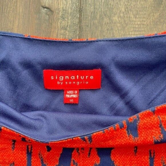 Signature by Sangria Red-Orange & Blue Slit Sleeve Dress 16 - Picture 4 of 6